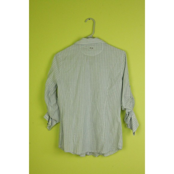 Converse One Star Sz S Women's Roll Tab Sleeve Cotton Shirt Top Blue Striped - Picture 2 of 9